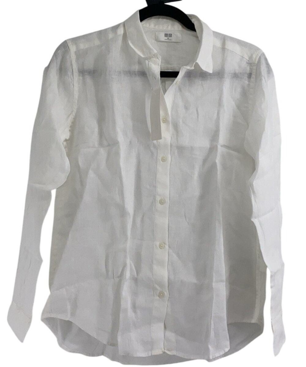 Uniqlo Button Up Shirt Size XS White Linen Lightweight Breathable NWT